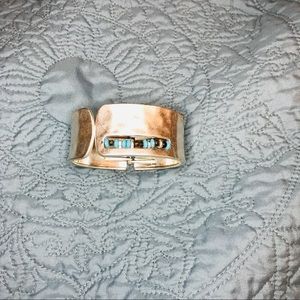 Wide silver & blue beaded bracelet